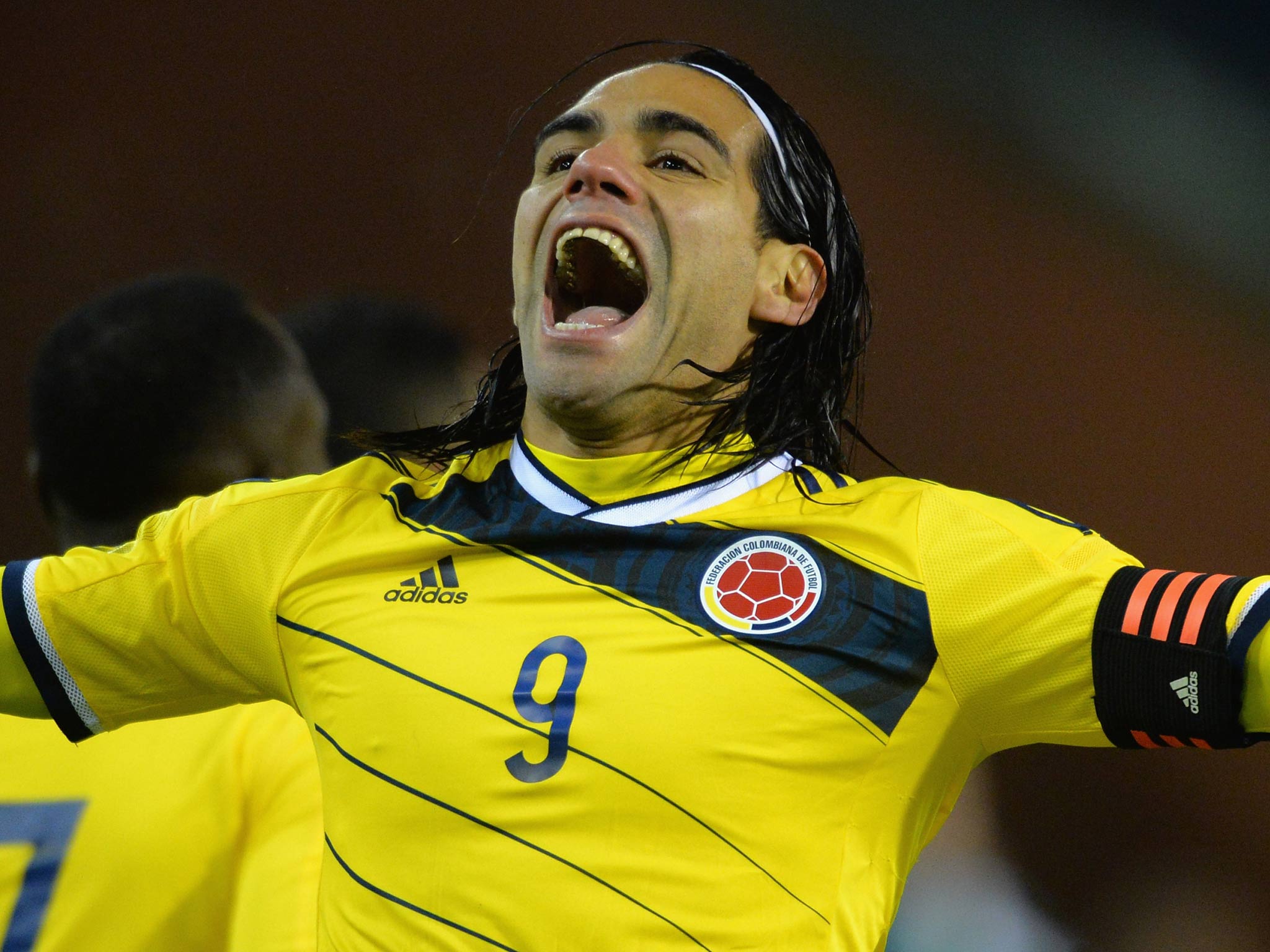 Radamel Falcao celebrates a goal for Colombia against Belgium