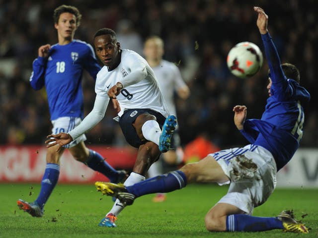 Saido Berahino tests Finland Under-21s’ defence on Thursday, when he scored twice in England’s 3-0 win 