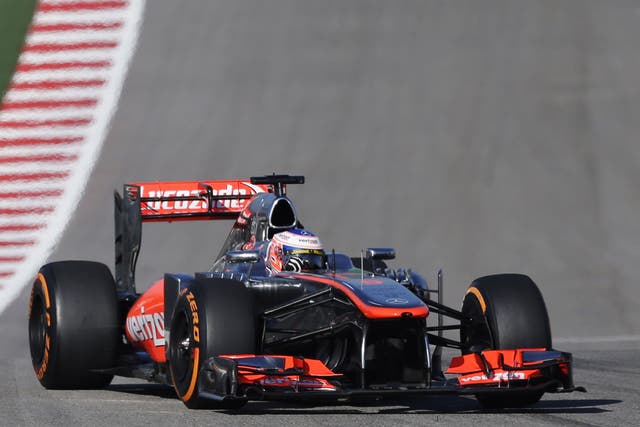 Jenson Button sets the early pace yesterday in practice for tomorrow’s US Grand Prix 