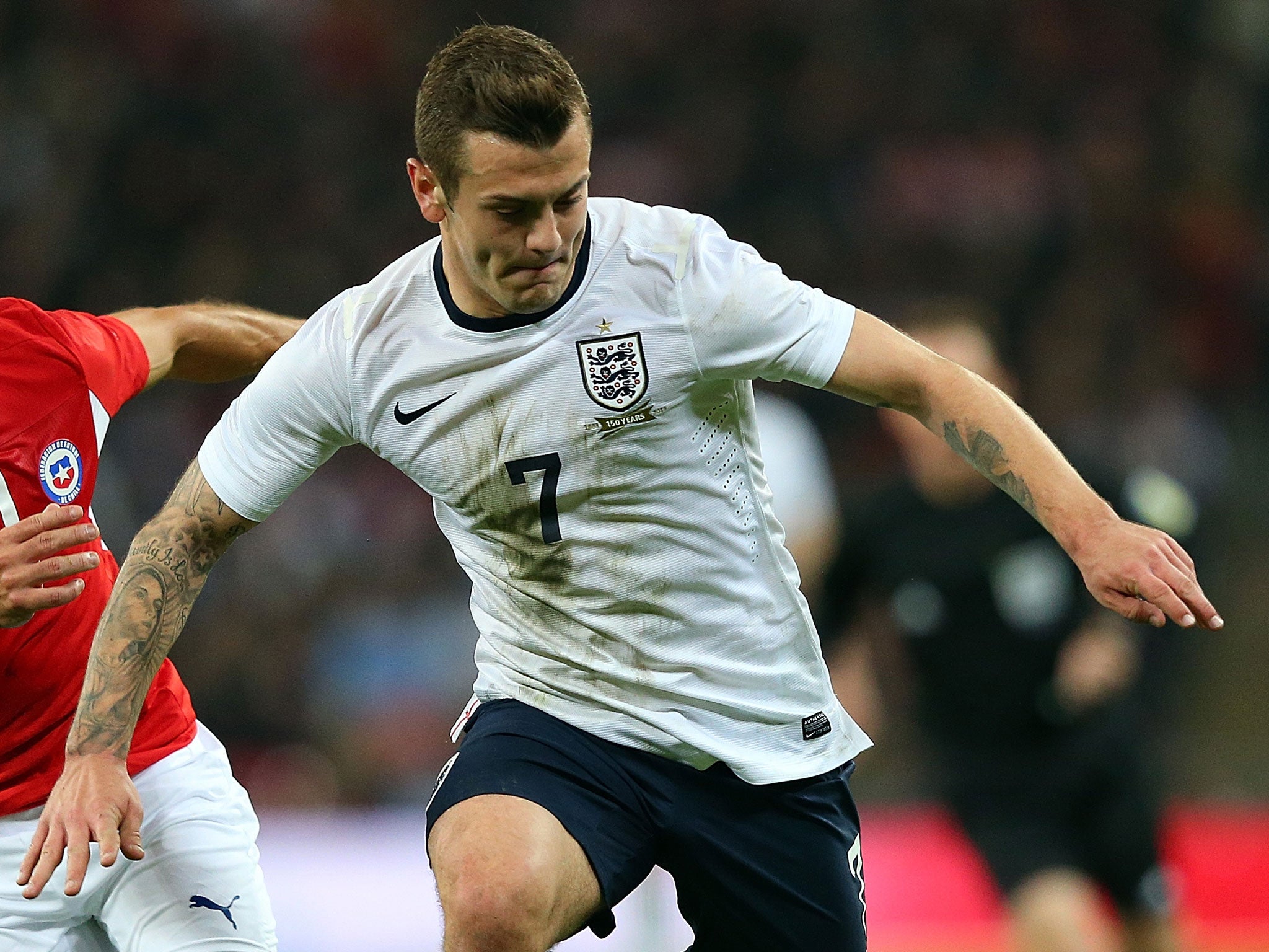  Jack Wilshere in action during his England debut against Chile at Wembley Stadium.