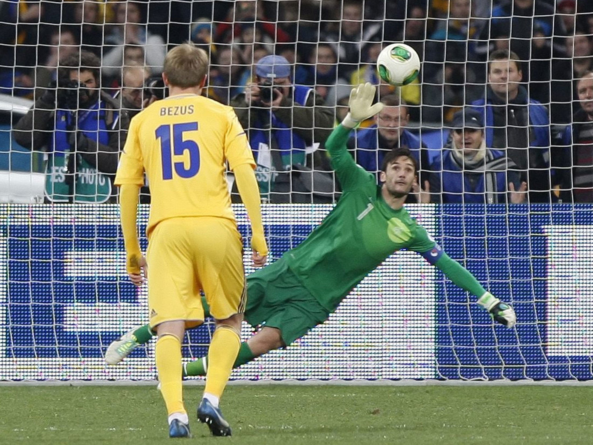 Hugo Lloris cannot keep out Ukraine’s penalty