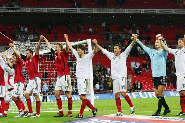 Winners: The German team salute their fans after beating England in 2007