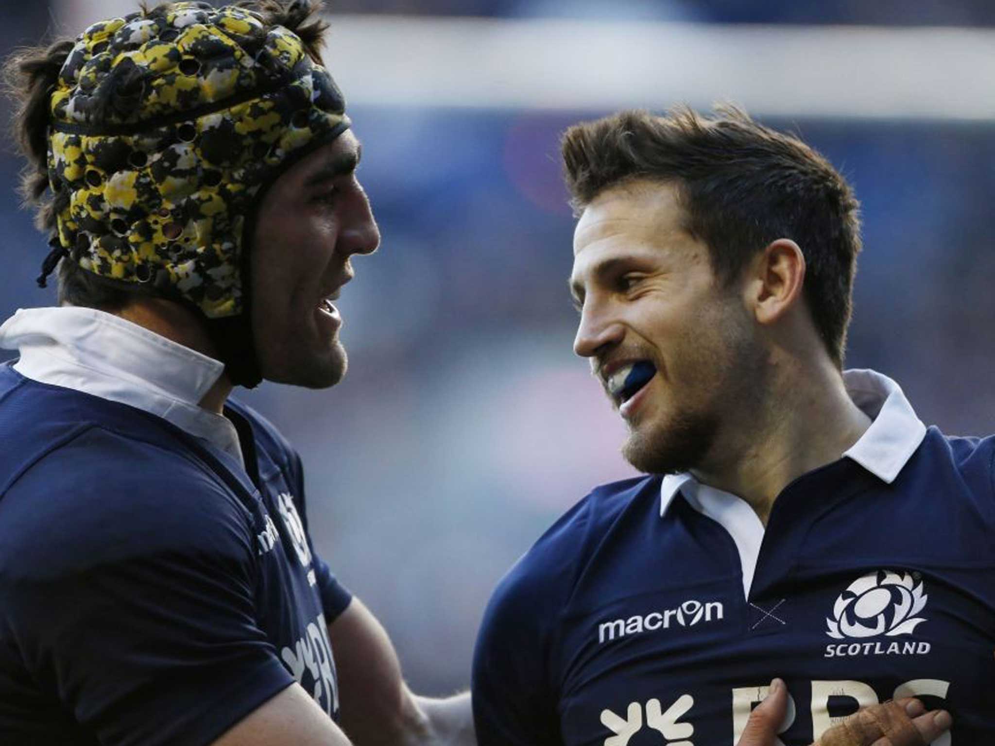 In the groove: Tommy Seymour (right) ran in two tries against Japan