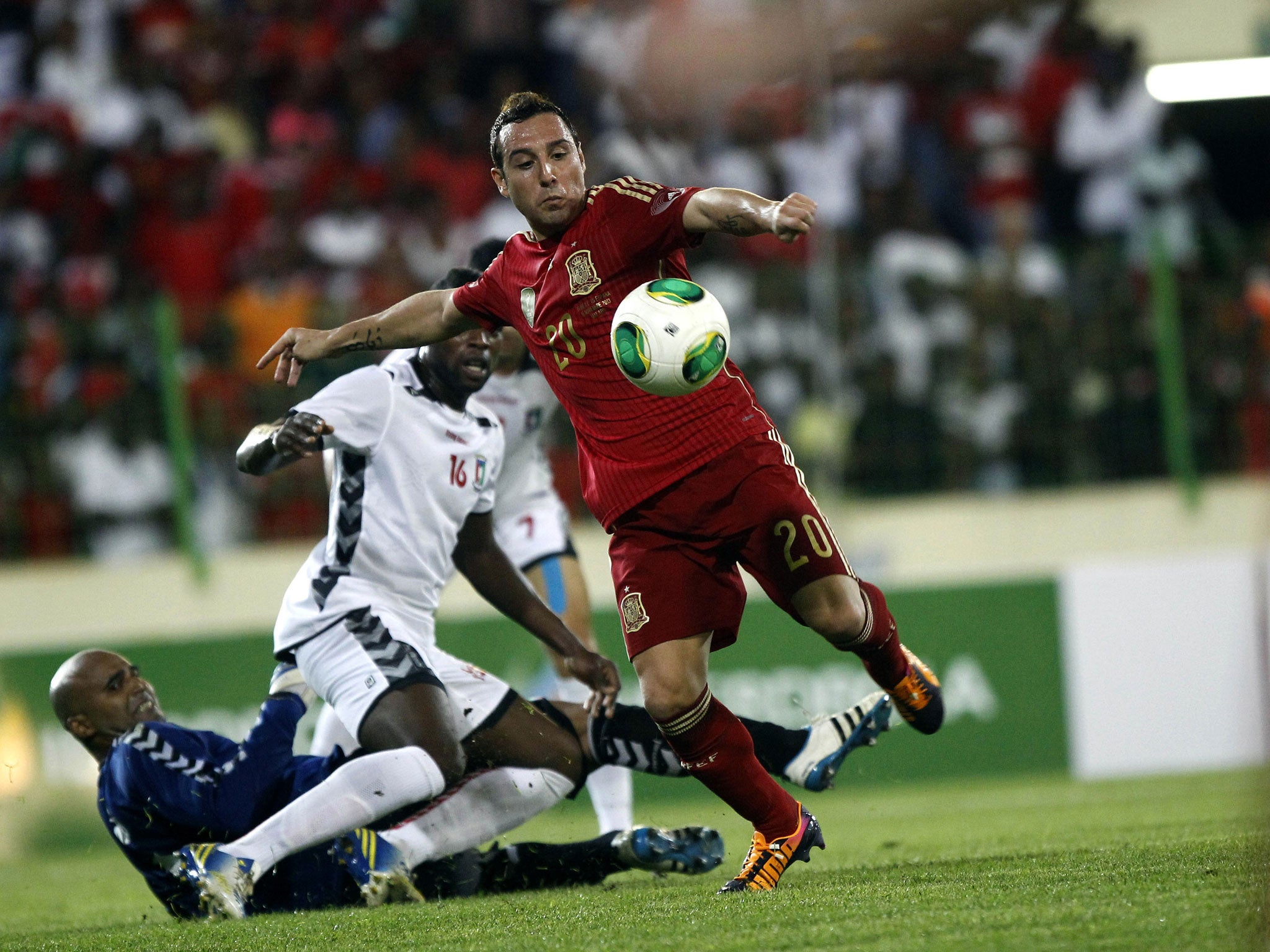 Santi Cazorla scores for Spain in their 2-1 win over Equatorial Guinea in Malabo