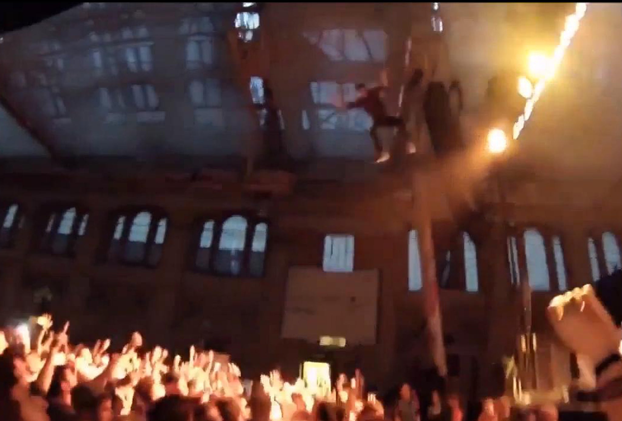 Rapper George Watsky jumps from the stage in Alexandra Palace, London