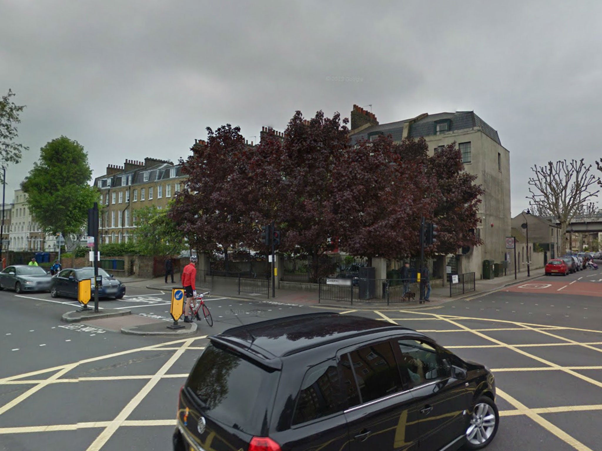 The junction of Camberwell Road and Albany Road, SE5, where a male cyclist in his 60s was killed today