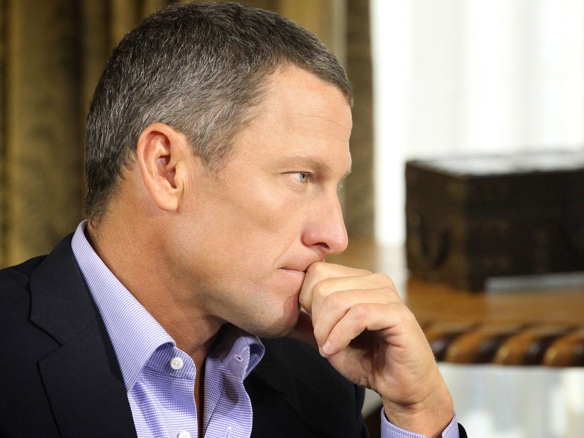 Lance Armstrong pictured during his interview with Oprah Winfrey