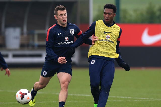 Sturridge, right, at training. Roy Hodgson is confident Sturridge is ready to play against Germany