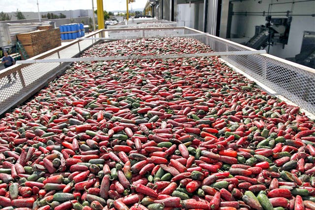 Sriracha chili sauce being  produced at the Huy Fong Foods factory in Irwindale, California