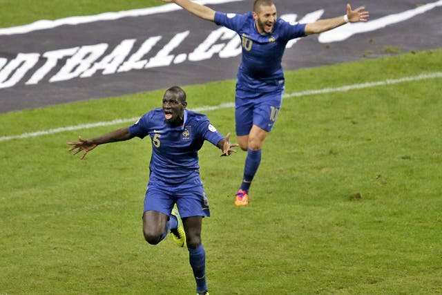 Mamadou Sakho celebrates scoring France’s first goal