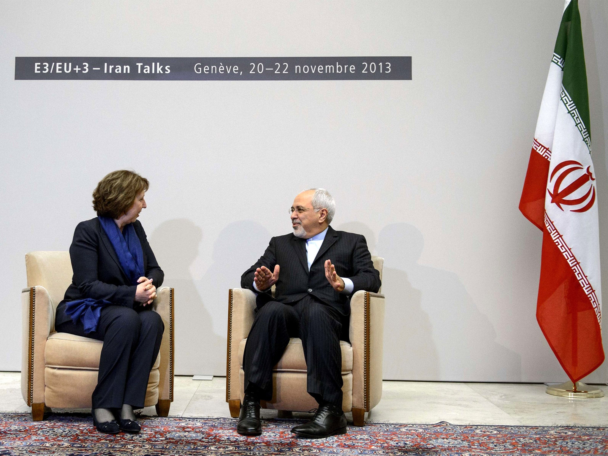Iran’s Foreign Minister Mohammad Javad Zarif meets EU foreign policy chief Catherine Ashton (Getty)