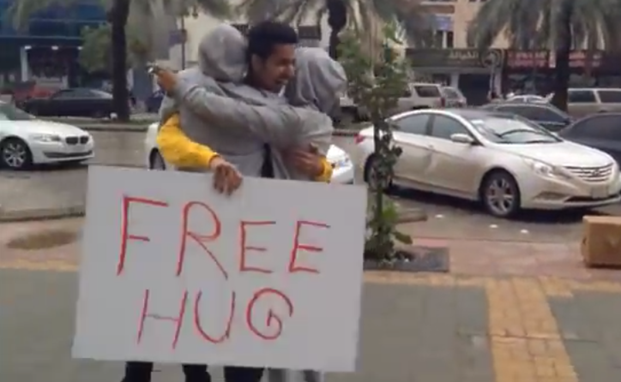 A still from the free hug campaign that inspired al-Khayyal