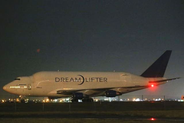 A Boeing 747 LCF Dreamlifter sits on the runway after accidentally landing at Jabara airport in Wichita, Kansas thinking it was landing at McConnell Air Force Base