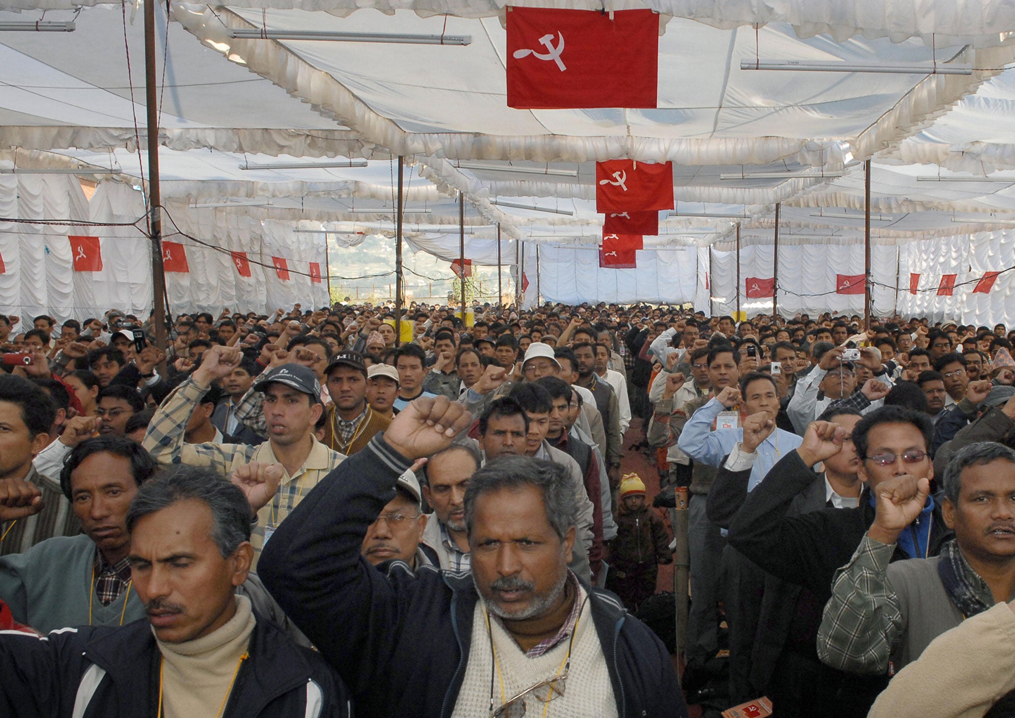 A synchronised salute from Cadres of the Maoist party in Nepal, which gained power in 2008