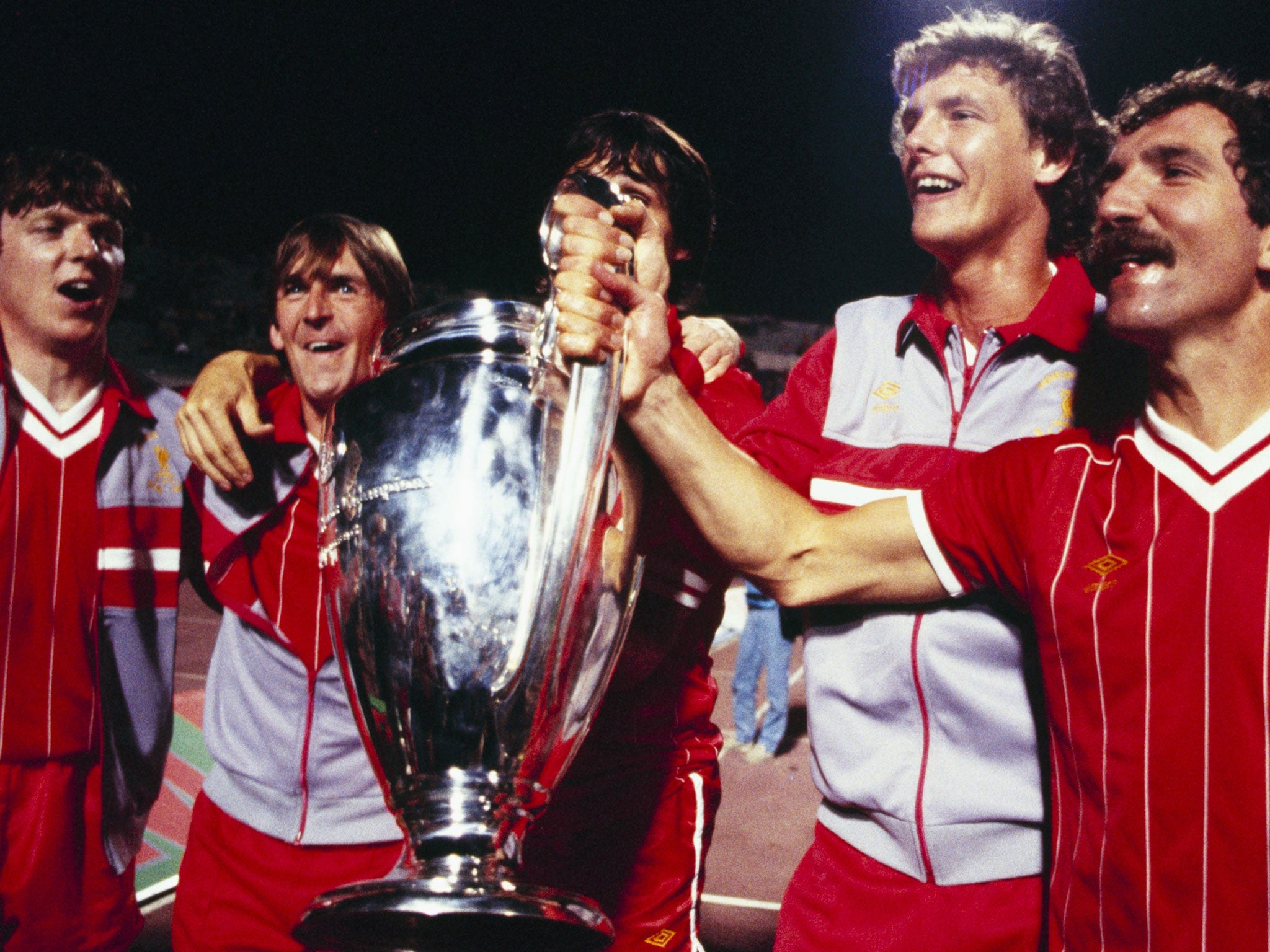 Steve Nicol (far left) celebrates Liverpool's 1984 European Cup success