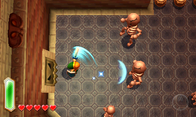 Link uses the sword beam attack on a marauding Stalfos.