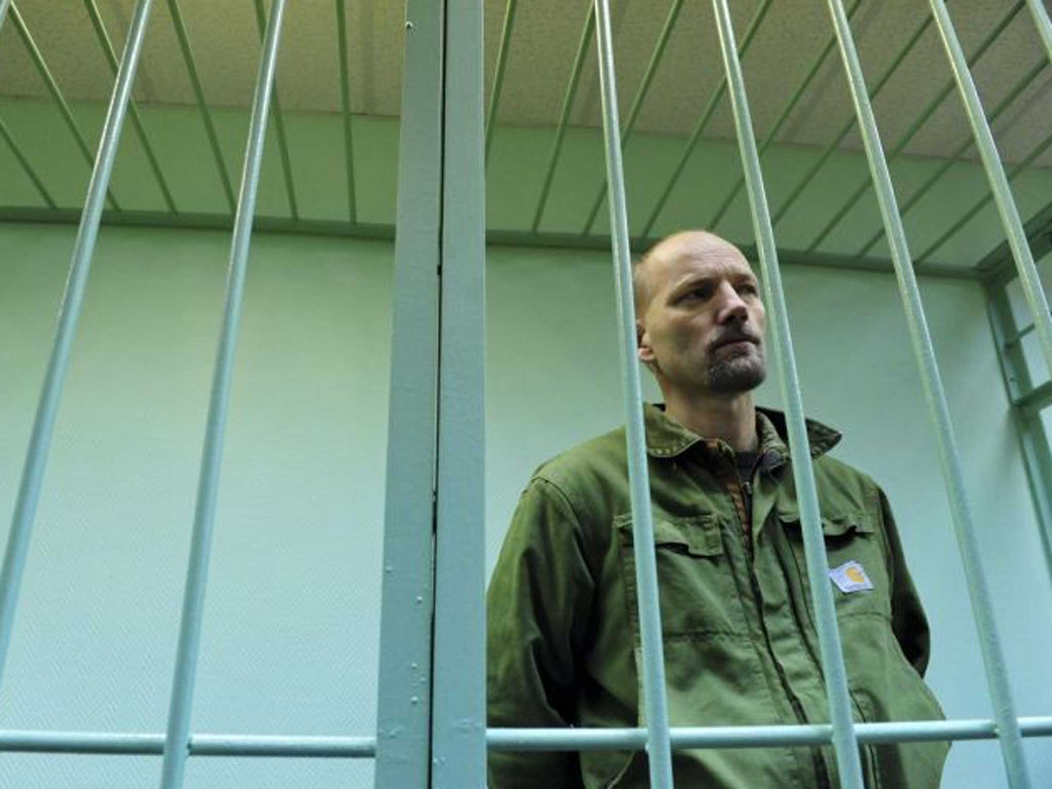 Behind bars: Frank Hewetson in Murmansk prison