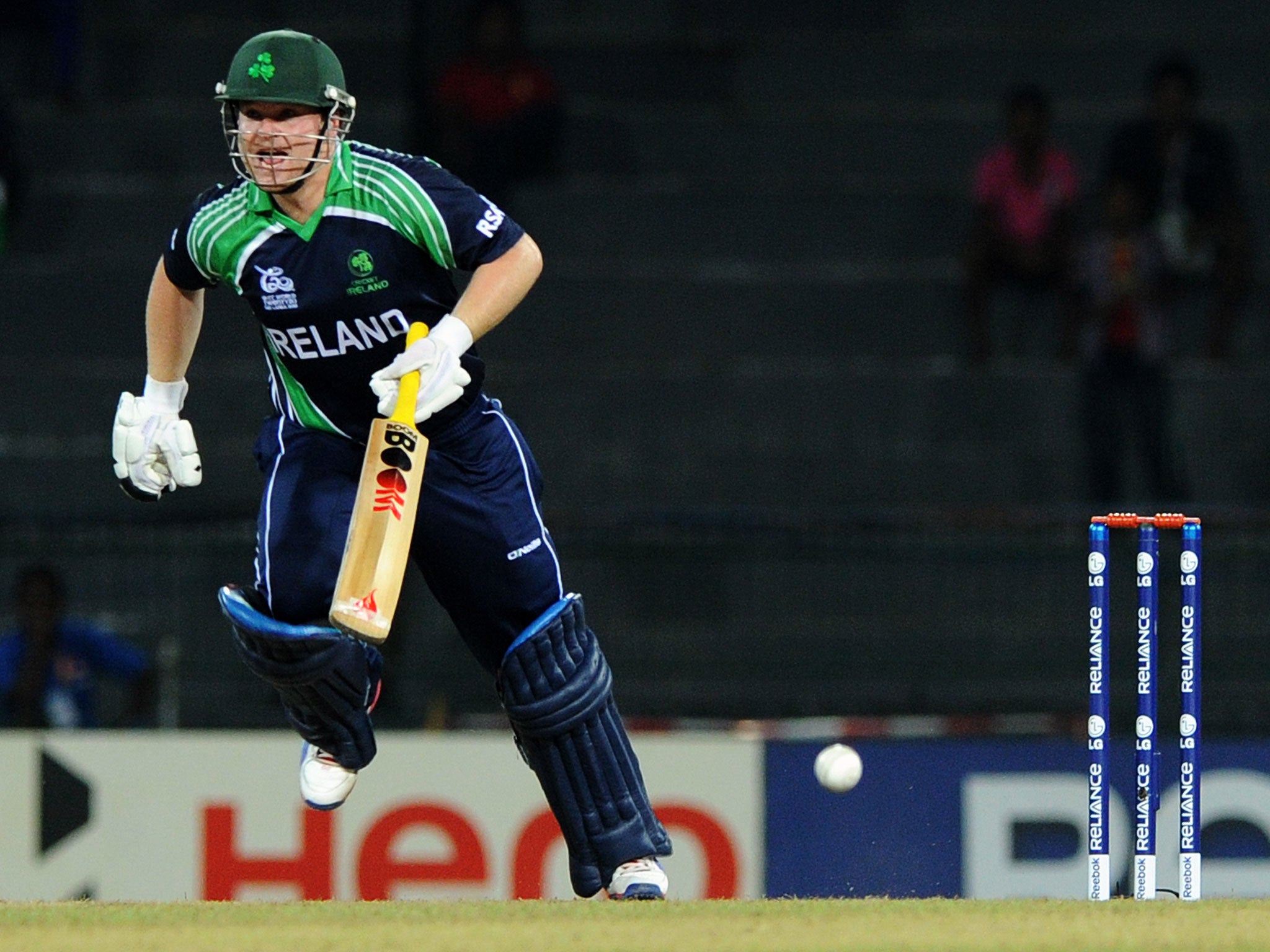 Ireland cricketer Paul Stirling runs between the wickets during the ICC Twenty20 Cricket World Cup match between West Indies and Ireland