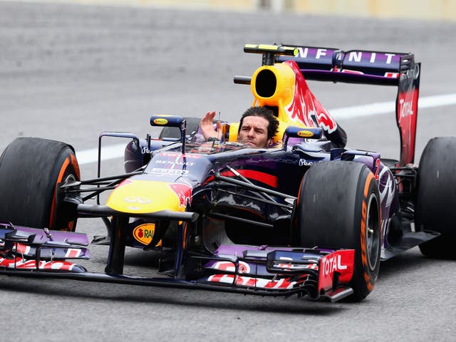 Mark Webber came second in his final grand prix then drove a warm-down lap without his helmet