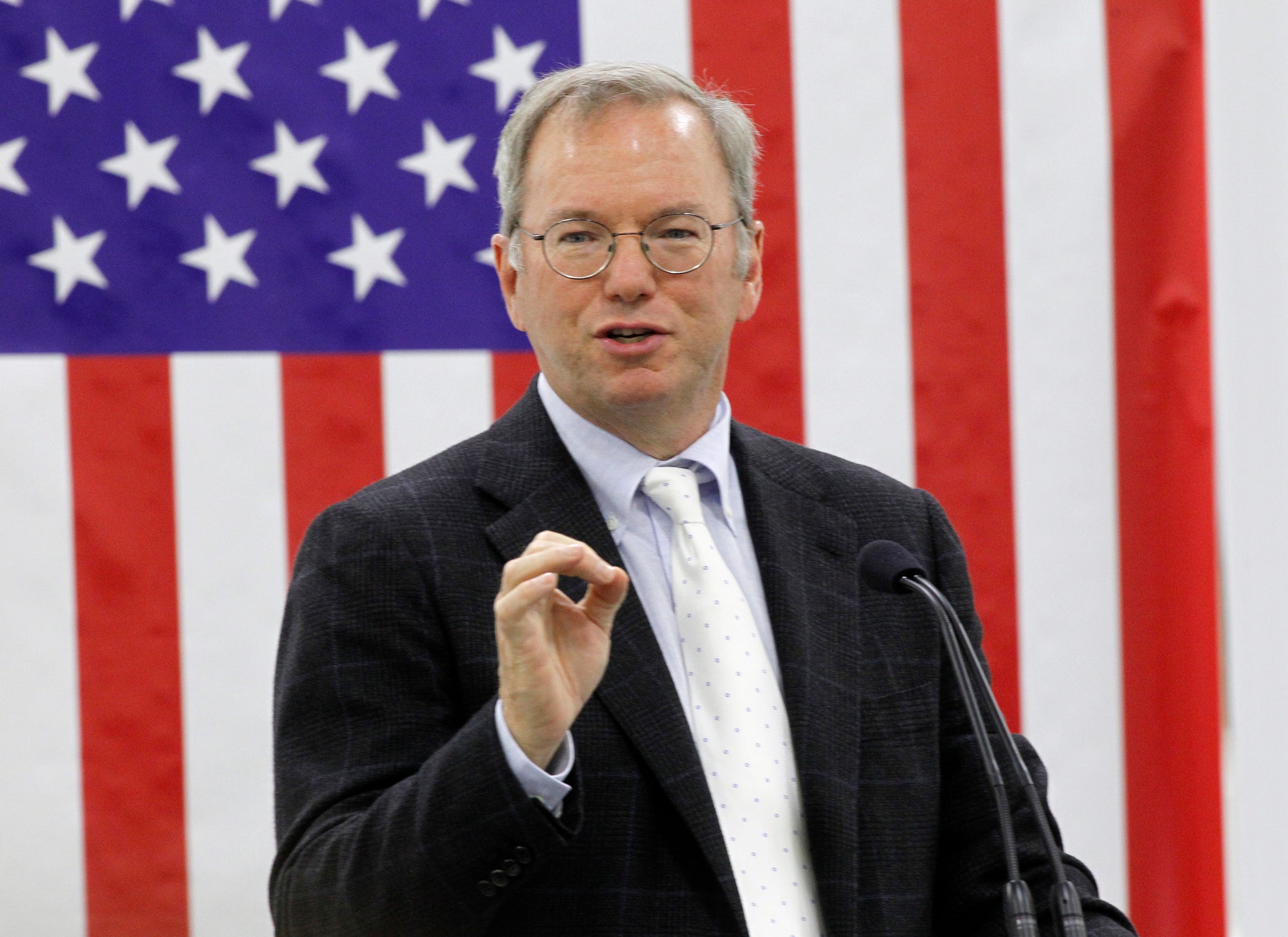 Eric Schmidt speaks during the launch of the Moto X handset.