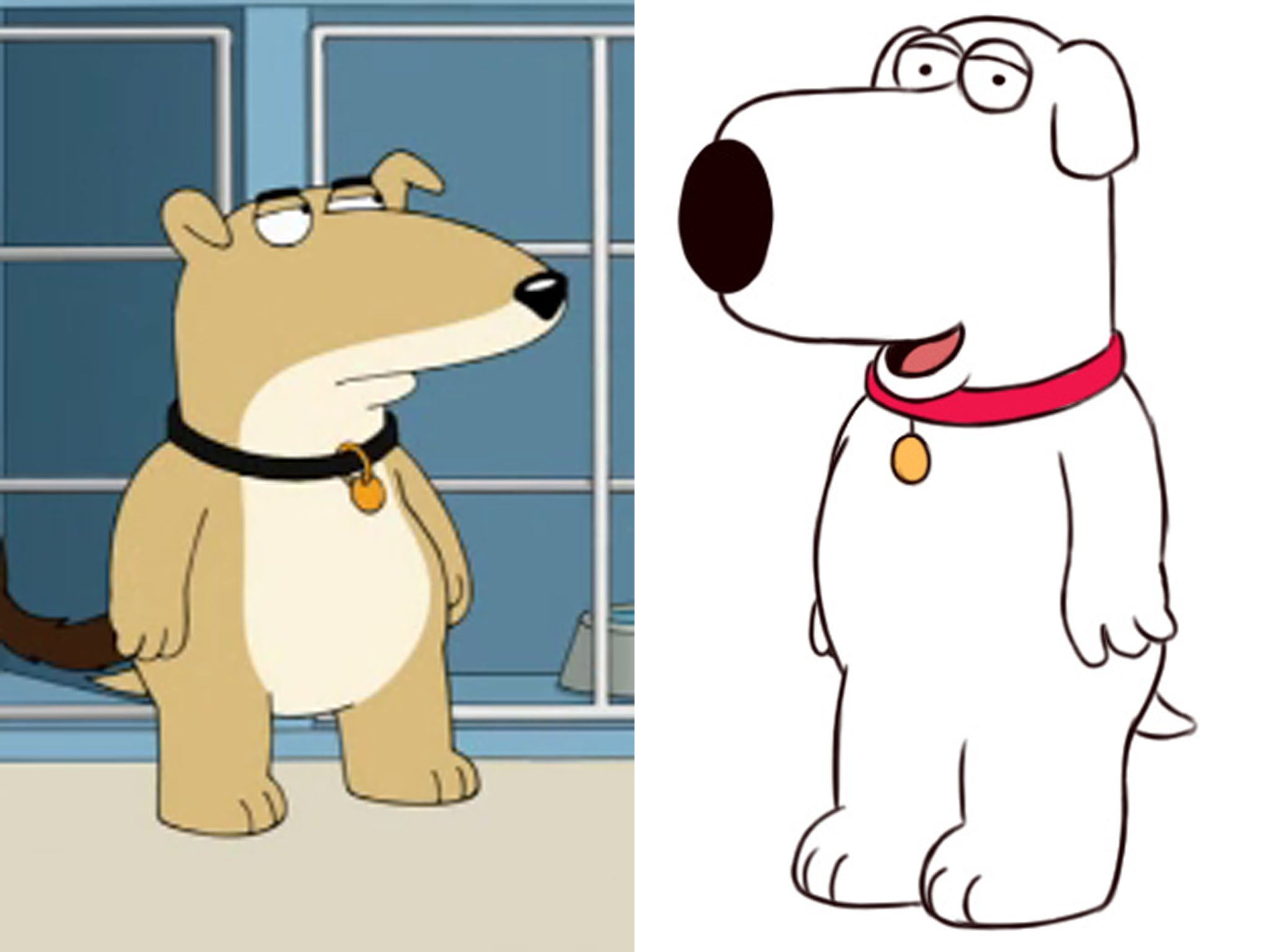 Vinny, on the left, has replaced long-standing Family Guy favourite Brian as the Griffins' pet dog