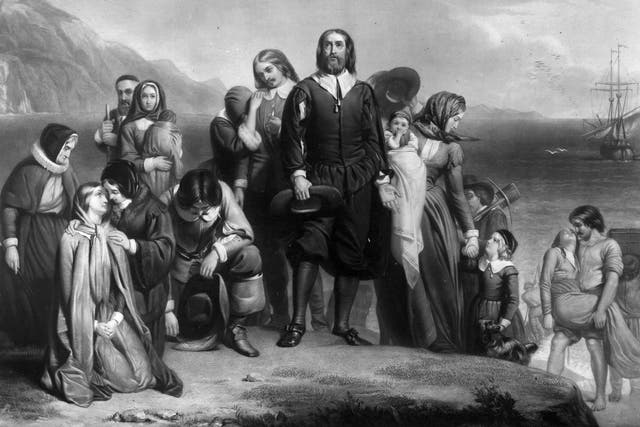 19th November 1620, The Pilgrim Fathers arriving on the Mayflower and landing in New England, where they founded the Plymouth Colony