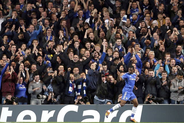 Chelsea striker Samuel Eto'o celebrates after scoring against Schalke