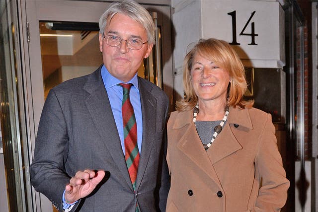 Andrew Mitchell and his wife, Dr Sharon Bennett, leave the press conference