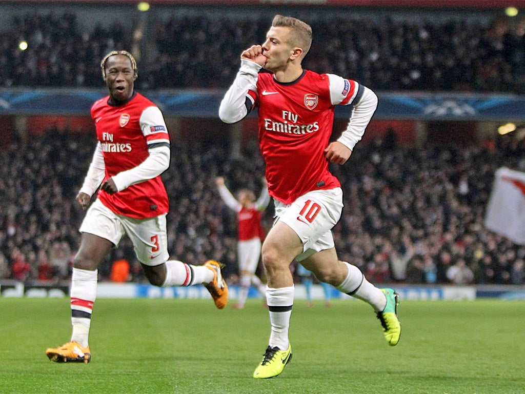 Jack Wilshere celebrates scoring Arsenal's first goal