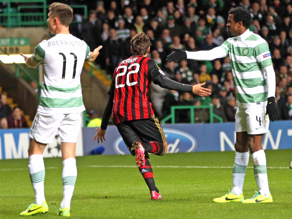 Celtic players protest as Kaka celebrates giving Milan the lead