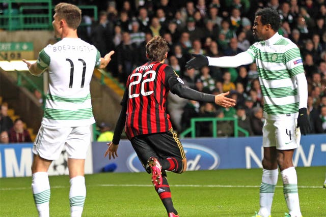 Celtic players protest as Kaka celebrates giving Milan the lead