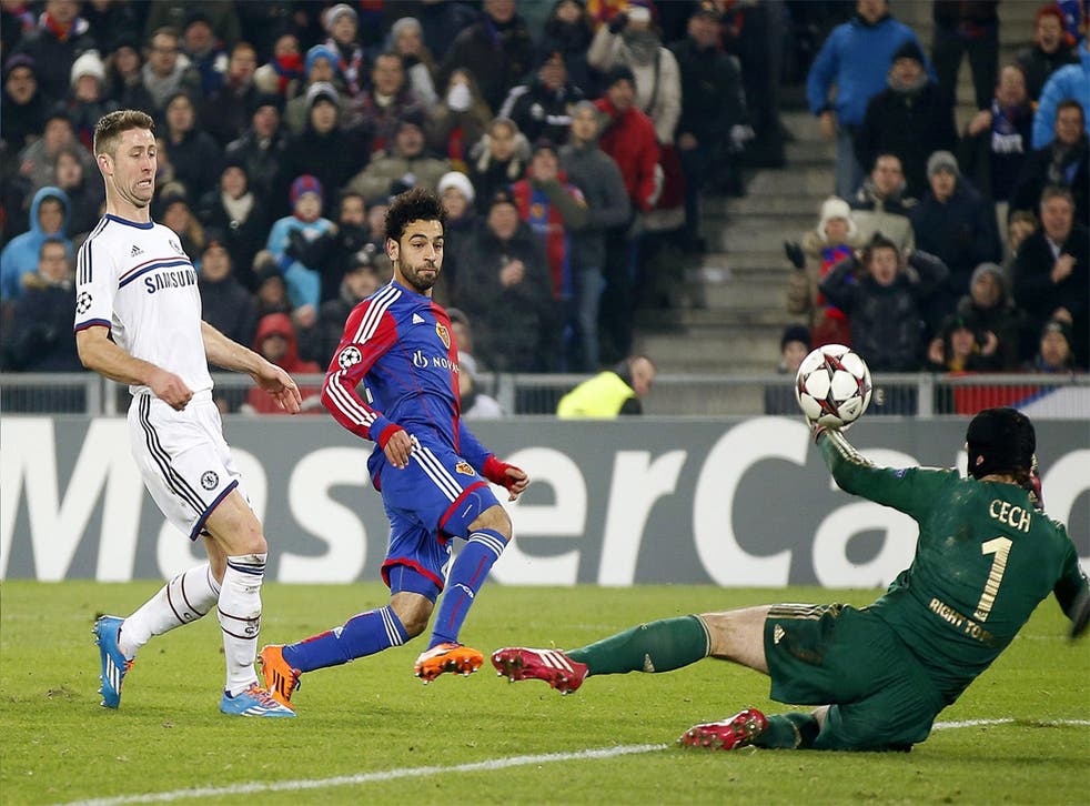 Mohamed Salah scores the winning goal for Basel against his new club