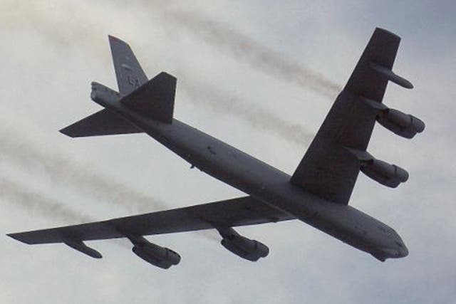 China said it was monitoring two US bombers flying over the South China Sea (File photo of a B-52 bomber)