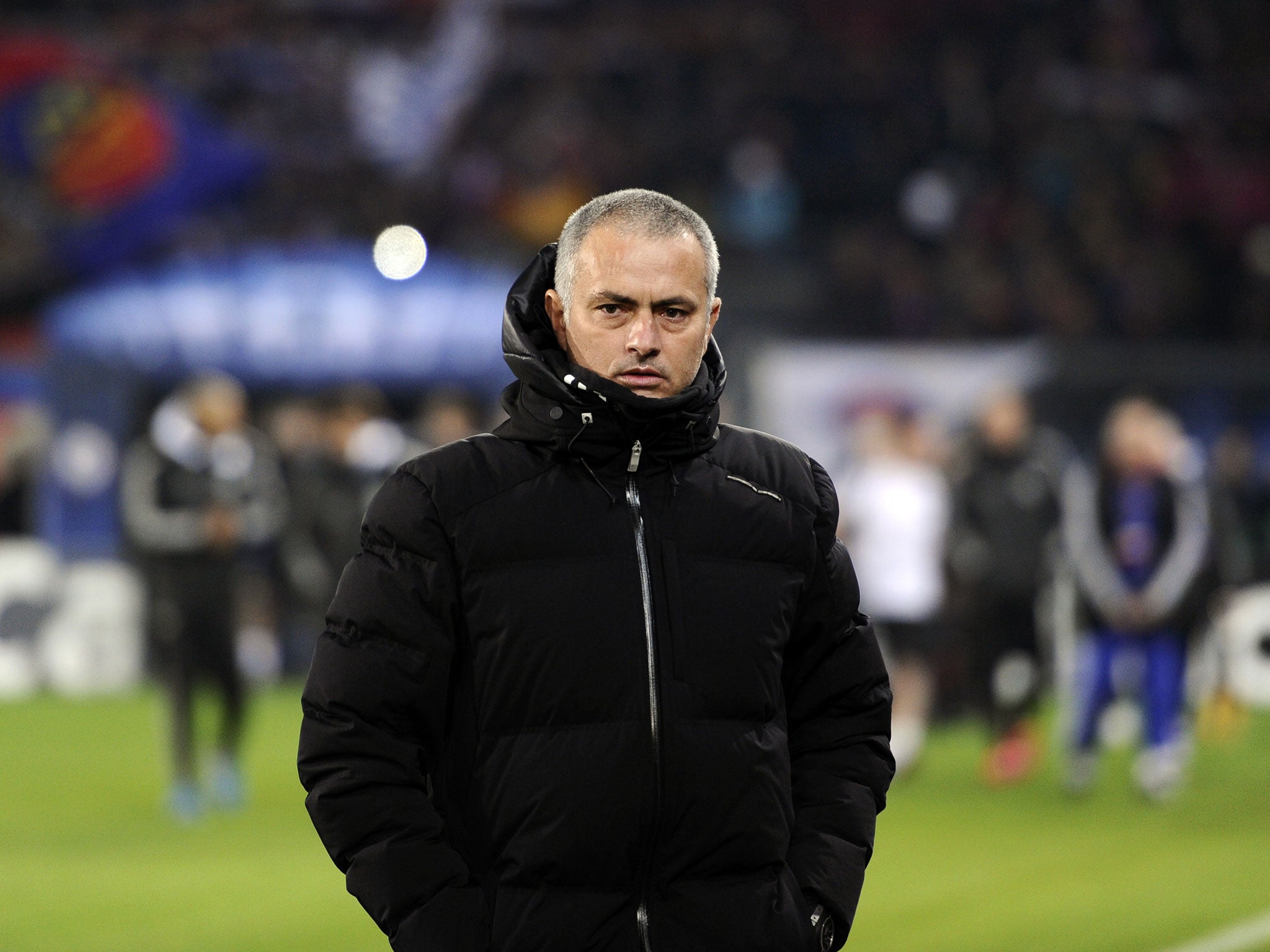 Jose Mourinho leaves the St Jakob-Park pitch after Chelsea's 1-0 defeat to Basle
