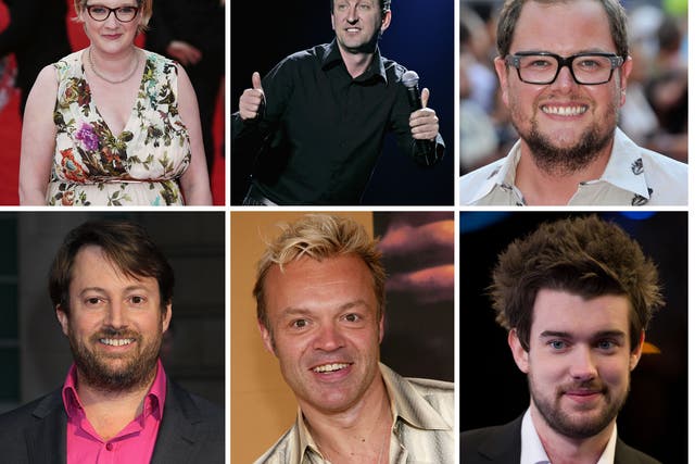 Clockwise from left: Sarah Millican; Lee Mack; Alan Carr; David Mitchell; Graham Norton and Jack Whitehall are up for the King or Queen of Comedy Award 2013