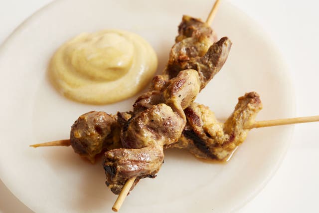 Lunch on a stick: Pig's offal skewers