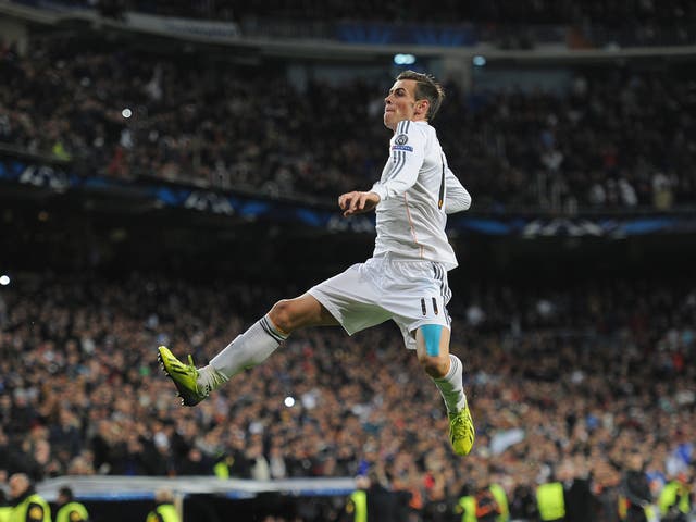 Gareth Bale celebrates his free-kick in the 4-1 win over Galatasaray on Wednesday
