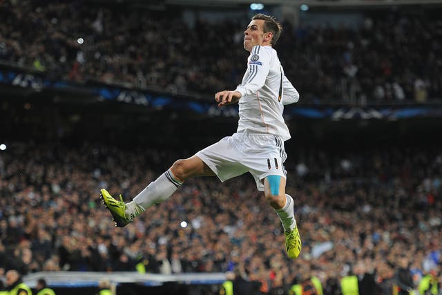 Gareth Bale celebrates his free-kick in the 4-1 win over Galatasaray on Wednesday