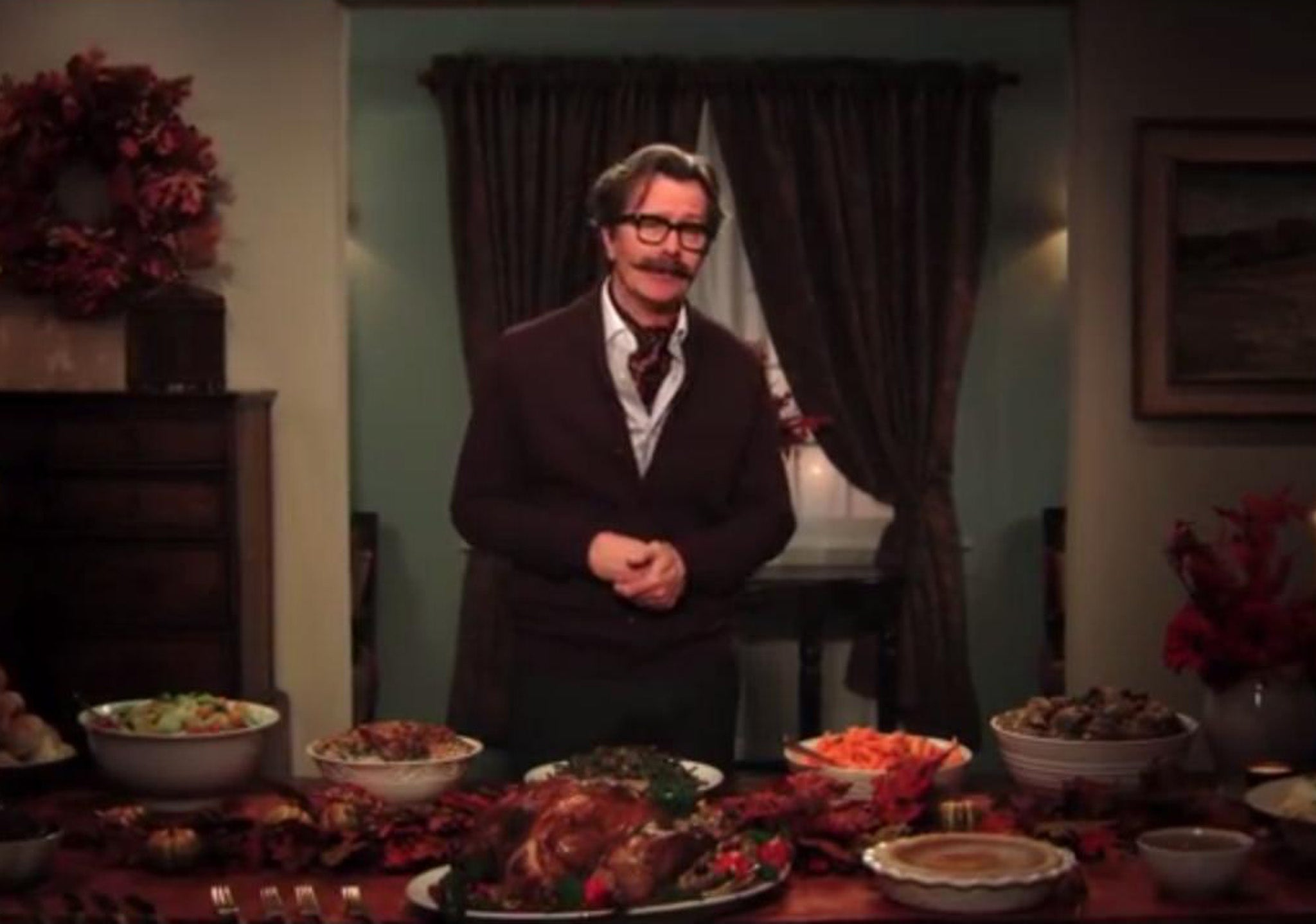 Gary OIdman delivers his anti-Thanksgiving message to the US