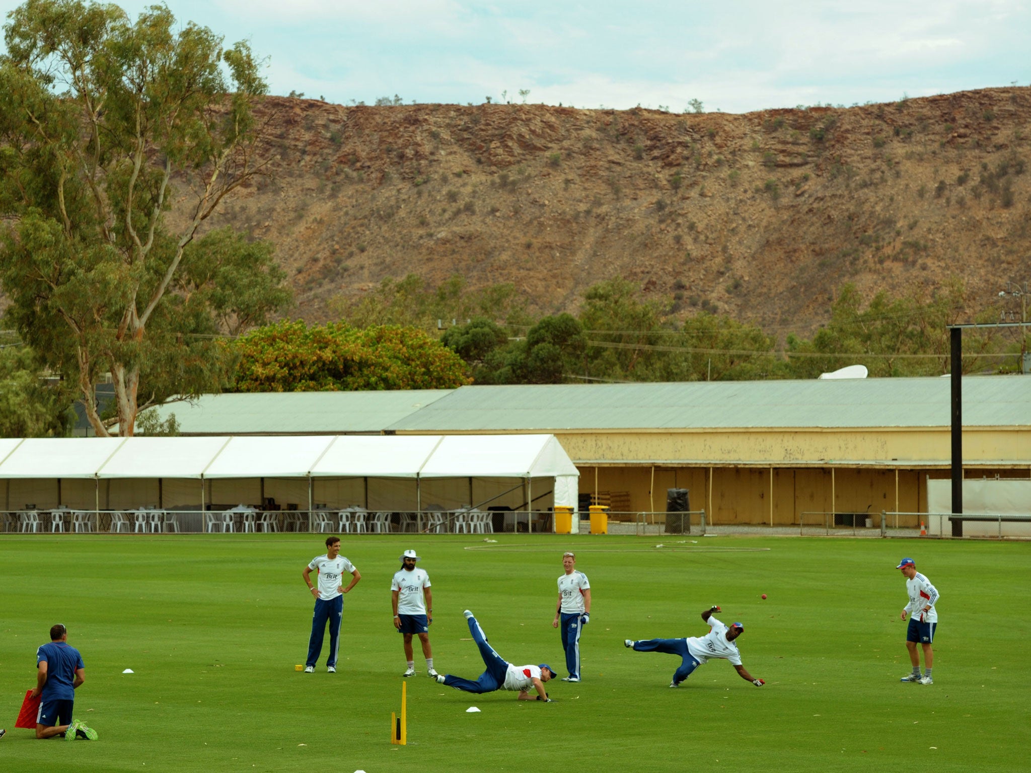 England practise at Traeger Park, Alice Springs, in the shadow of the MacDonnell mountains as they prepared to face the Cricket Australia Chairman's XI in a two-day match