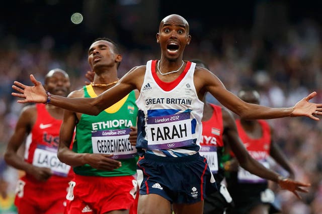 Mo Farah winning the men's 5,000m final at the London 2012 Olympics
