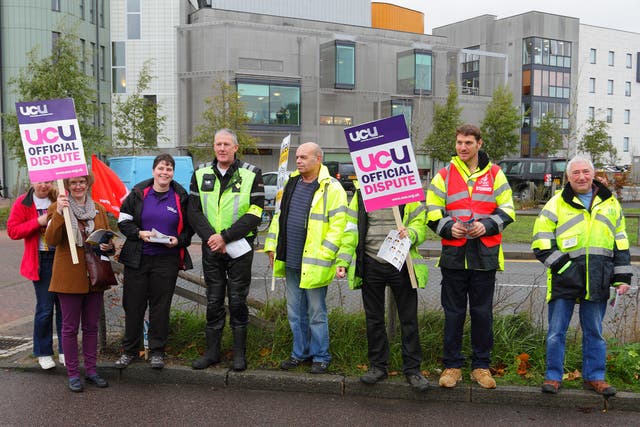 A UCU picket line at the University of East Anglia on in November 2014