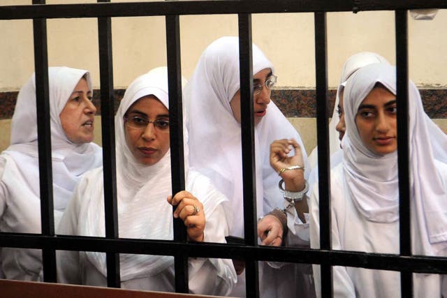 Some of the 21 Islamist women and girls who were arrested for demonstrating in Alexandria. The adults were each jailed for 11 years while the teenagers were sent to children's homes 