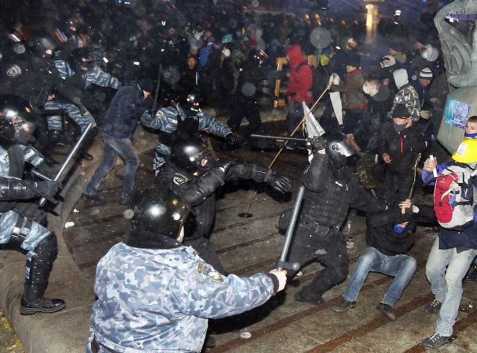 Dozens of protesters were wounded in Ukraine's capital early on Saturday when police brutally dispersed demonstrators
