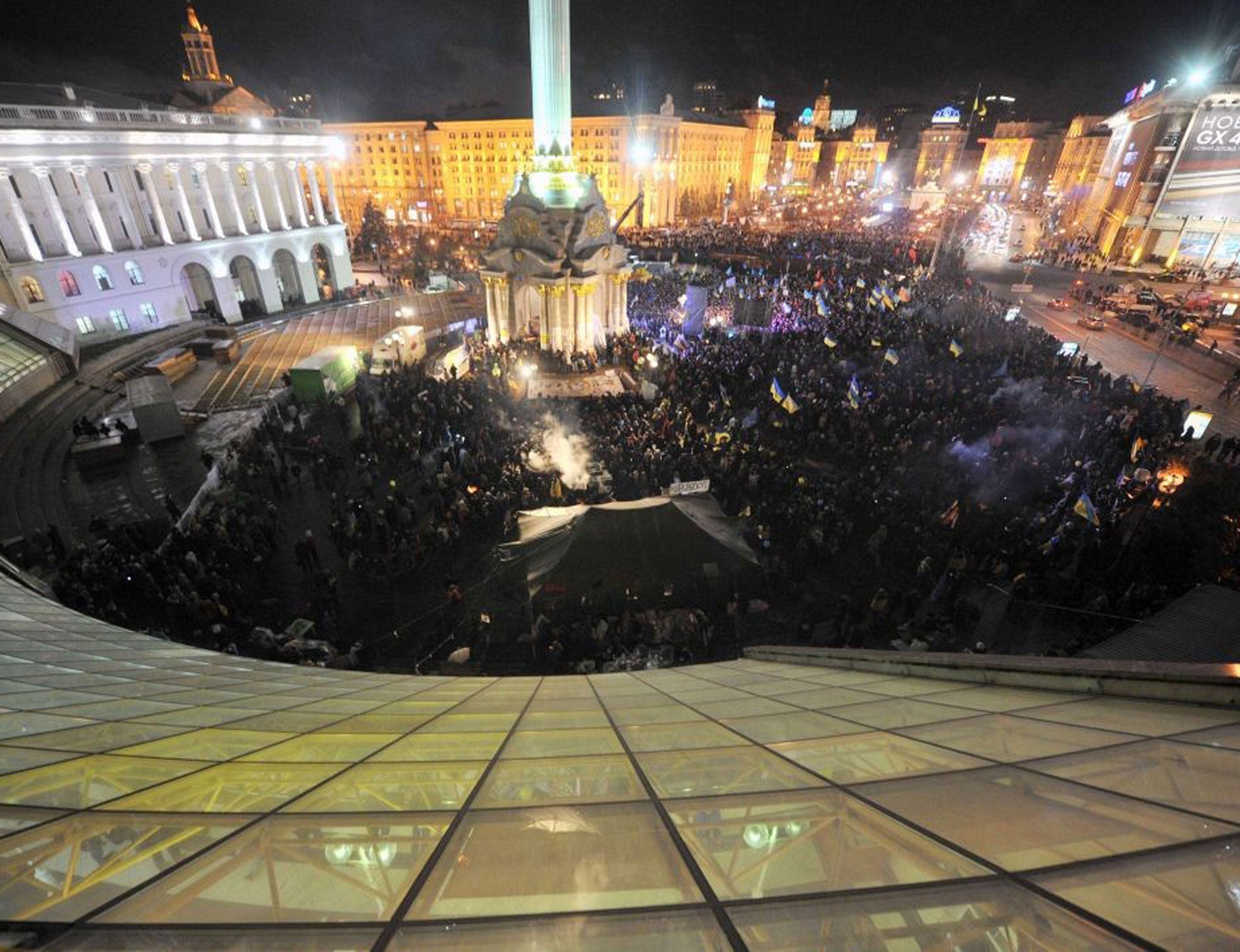 Protesters in the square before police moved in