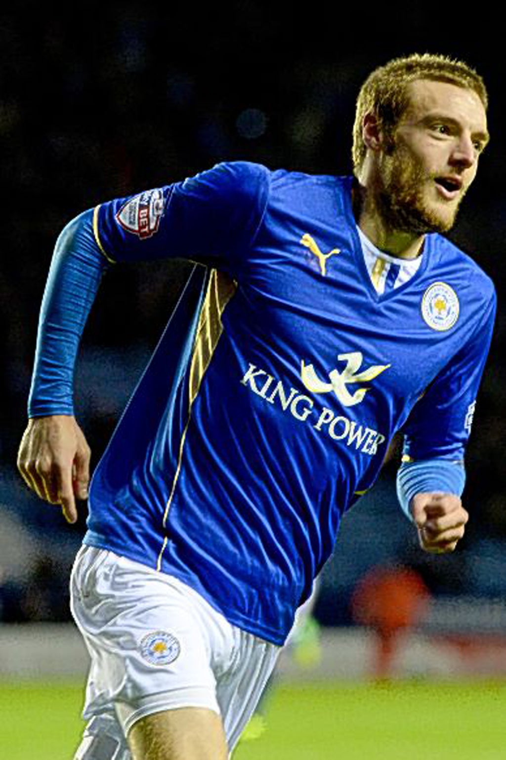 Jamie Vardy of Leicester celebrates after he scored against Millwall