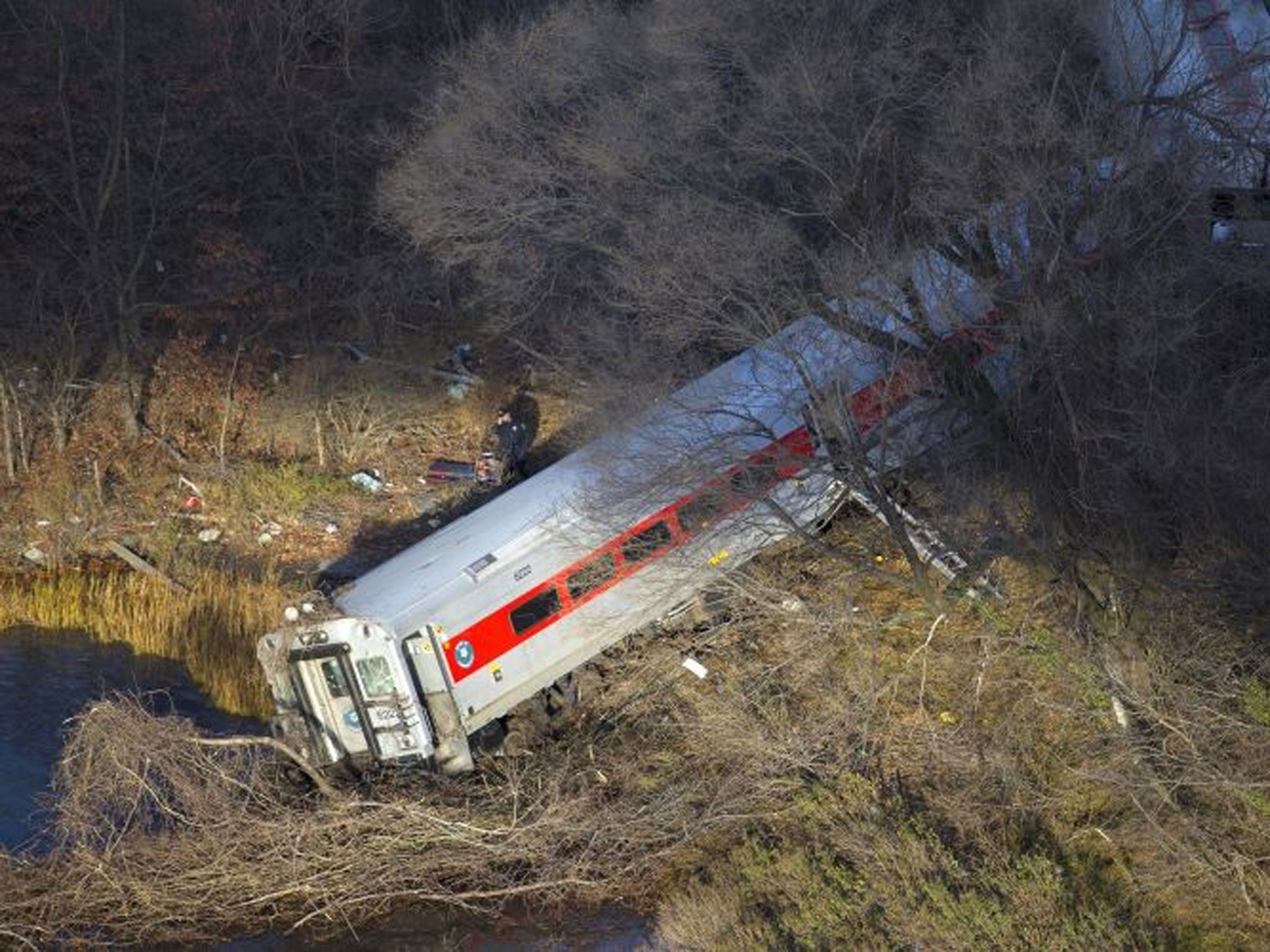 One end of the train juts out over the river