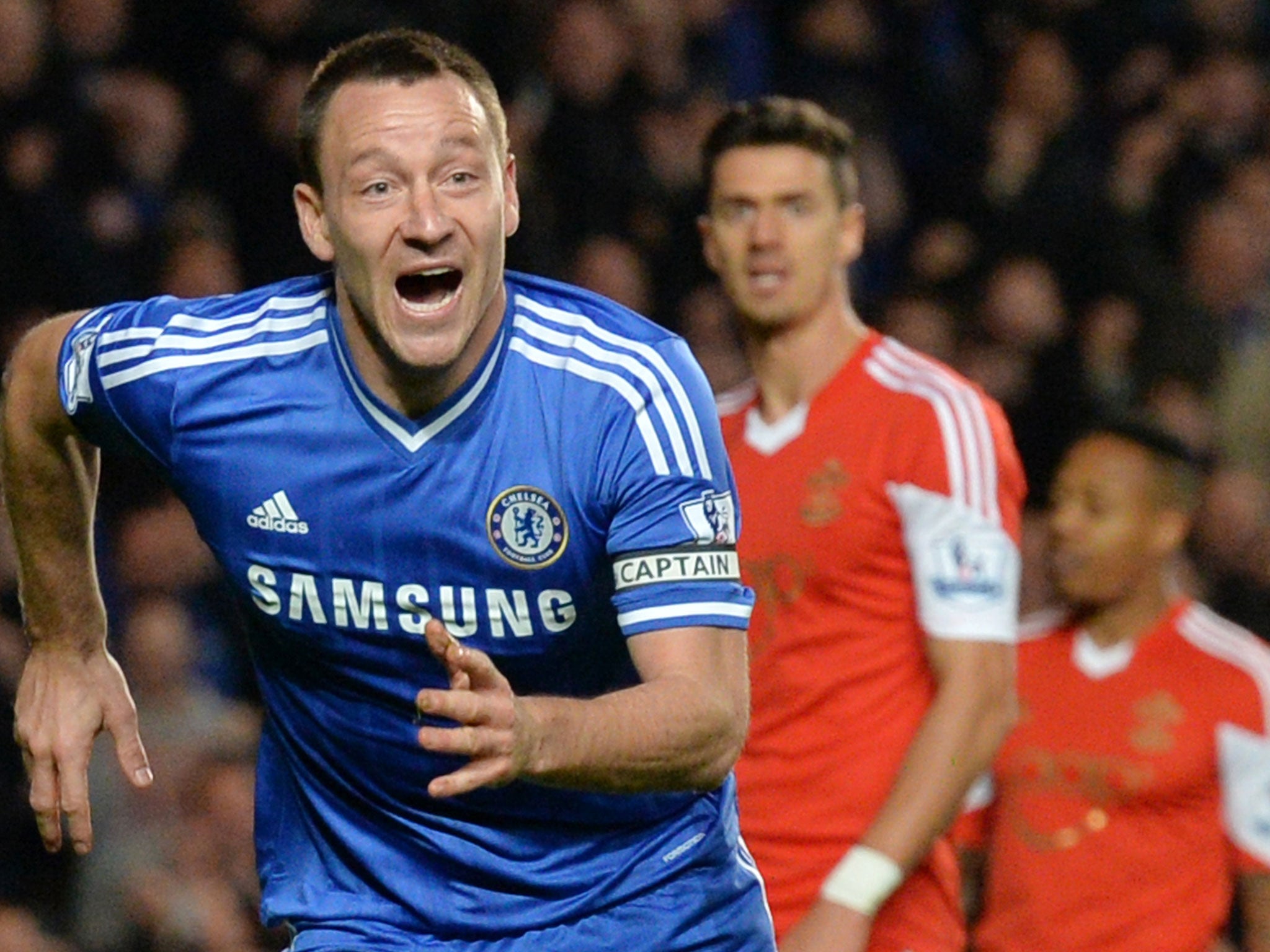 John Terry celebrates after putting Chelsea ahead against Southampton