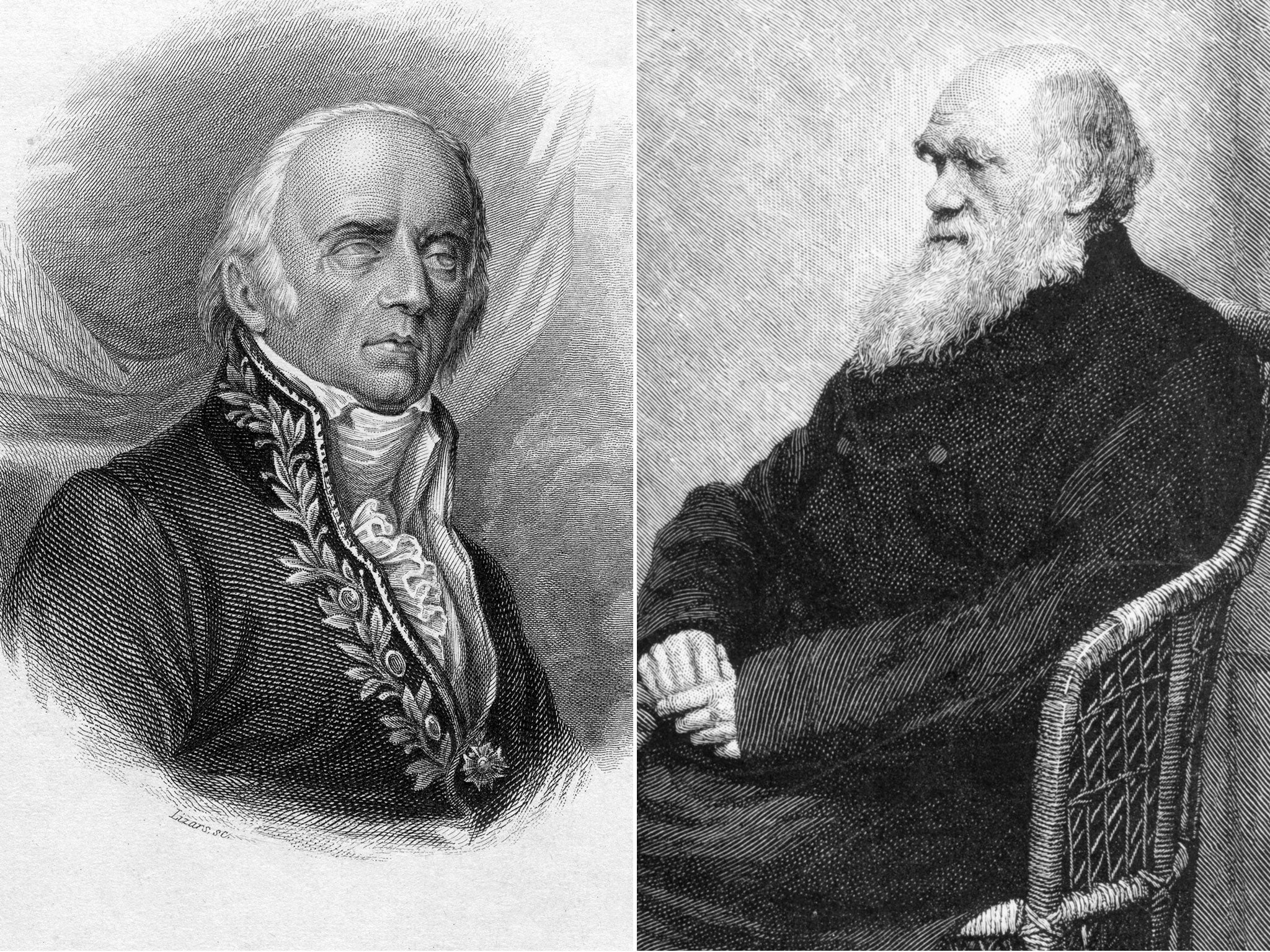 Jean-Baptiste Lamarck, left, whose idea was supplanted by Charles Darwin, right