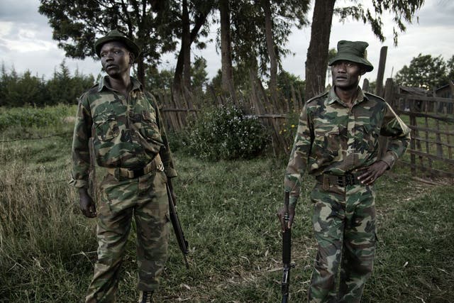 Kenya Wildlife Service rangers live on the edge of Ramuruti forest in Laikipia, Kenya where they patrol as a way to deter poachers